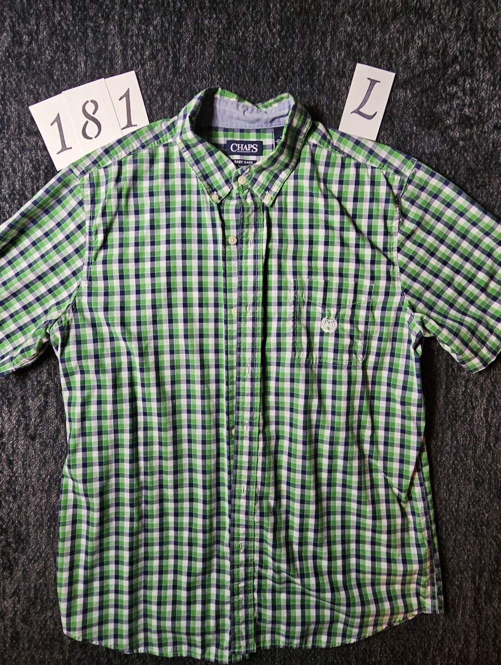 Chaps Green & Blue Plaid Short-Sleeve Button-Down Shirt
